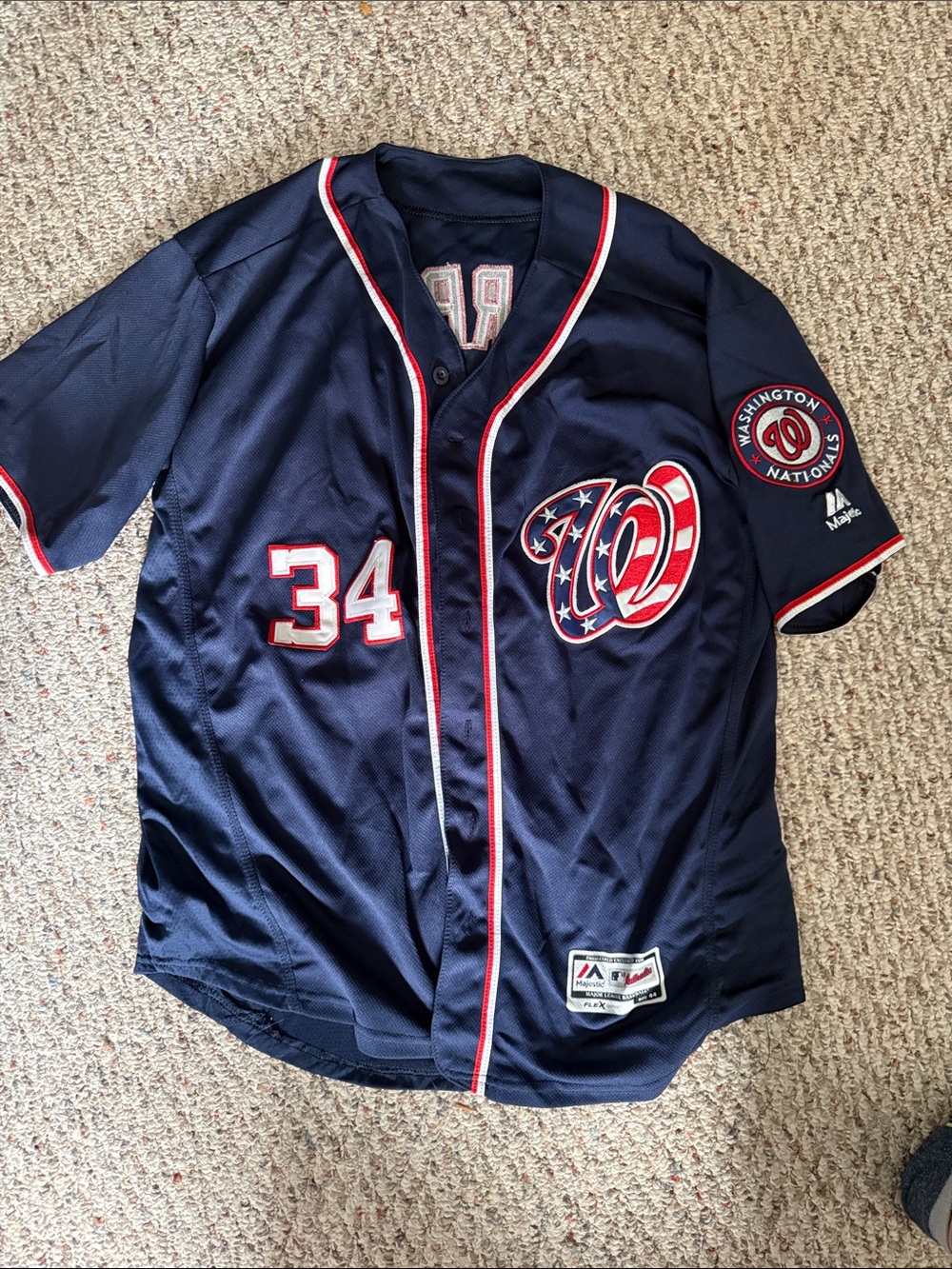 Majestic Navy Washington Baseball Jersey with Red and White Accents
